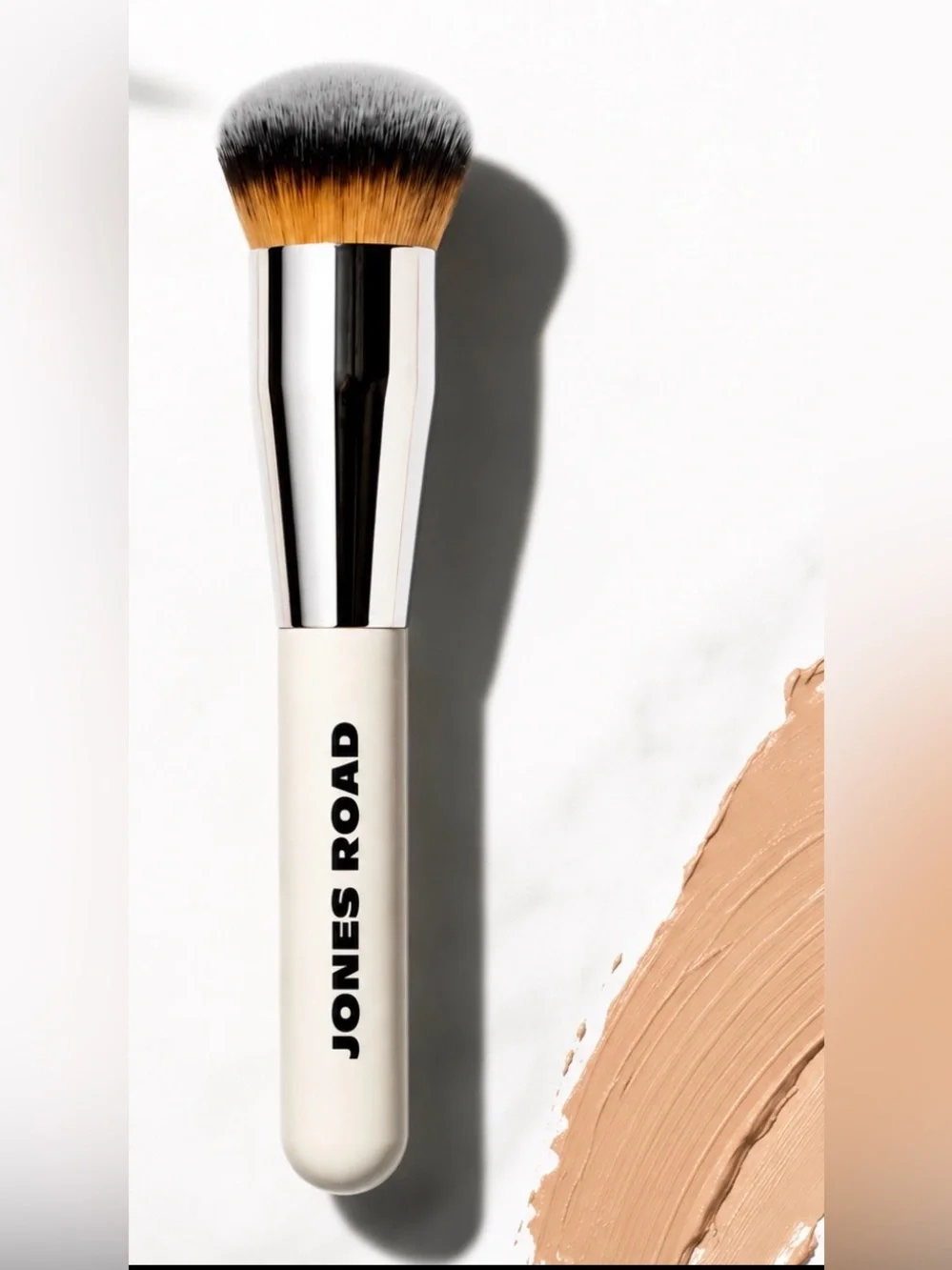 Jones Road Multi-Use Makeup Everything Brush - White Handle with Silver Ferrule
